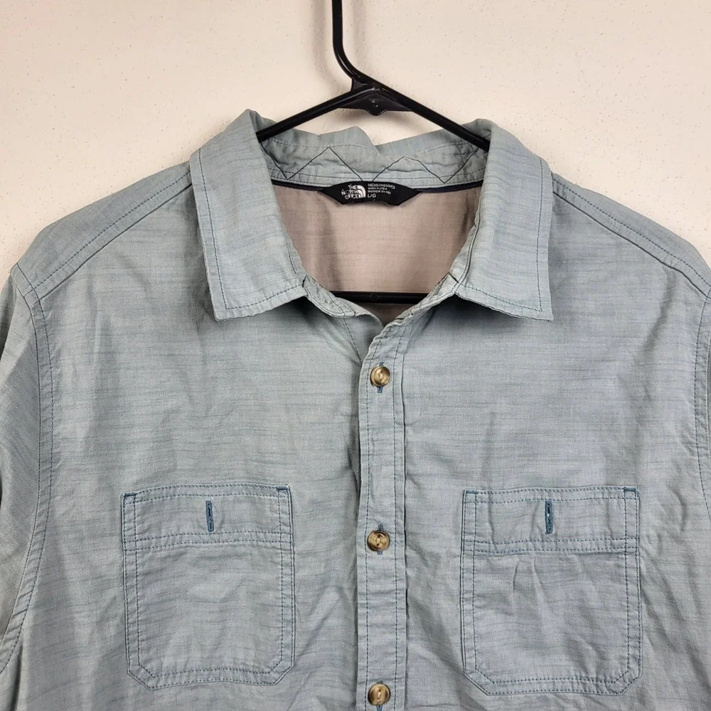 The North Face Mens Large Light Blue Utility Button Down Shirt Hiking Outdoor